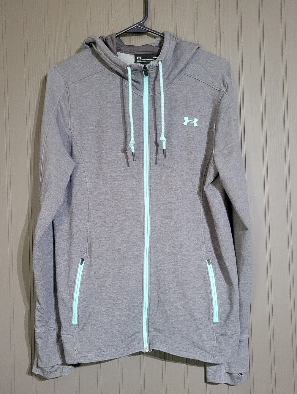 Under Armour Full-Zip Long Sleeve Hooded Sweatshirt Loose Fit Gray Women's Large